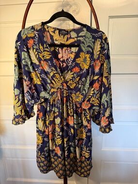 Angie Boho Floral Mini Dress Flowy Beachy Babydoll Tunic